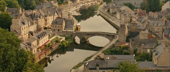 Movie still from “One Day” (2011), directed by Lone Scherfig – An aerial view of a bridge over a river; Extreme Wide shot, High angle