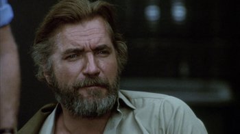 Movie still from “Phase IV” (1974), directed by Saul Bass – A person with a beard; Close Up shot, Low angle