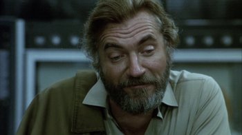 Movie still from “Phase IV” (1974), directed by Saul Bass – A person with a beard; Close Up shot, Low angle