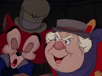 Movie still from “Pinocchio” (1940), directed by Jack Kinney – The face of a cartoon character; Close Up shot, Low angle