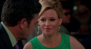 Movie still from “Pitch Perfect 2” (2015), directed by Elizabeth Banks – A person wearing a green dress; Close Up shot, Over the shoulder angle