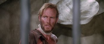 Movie still from “Planet of the Apes” (1968), directed by Franklin J. Schaffner – An old man with a beard and a mustache; Close Up shot, Low angle