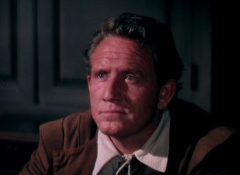 Movie still from “Plymouth Adventure” (1952), directed by Clarence Brown – A person wearing a suit and tie; Close Up shot, High angle