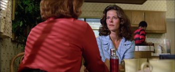 Movie still from “Poltergeist” (1982), directed by Tobe Hooper – A woman sitting in front of a mirror in front of another woman; Close Up shot, Over the shoulder angle