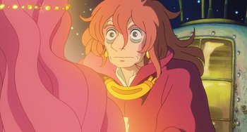 Movie still from “Ponyo” (2008), directed by Hayao Miyazaki – A person with long red hair; Close Up shot, High angle
