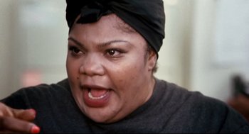 Movie still from “Precious” (2009), directed by Lee Daniels – A person wearing a turban; Close Up shot, High angle