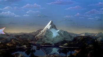 A painting of a mountain with snow on it