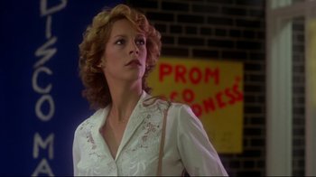 Movie still from “Prom Night” (1980), directed by Paul Lynch – A person wearing a white shirt; Medium shot, Low angle