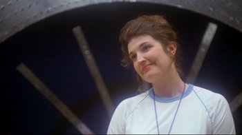 Movie still from “Prom Night” (1980), directed by Paul Lynch – A young woman is smiling for the camera; Close Up shot, Low angle