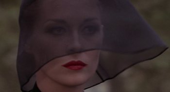 Movie still from “Puzzle of a Downfall Child” (1970), directed by Jerry Schatzberg – A person with a black umbrella; Close Up shot, Over the shoulder angle