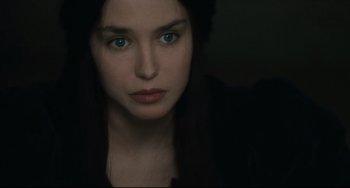 Movie still from “Queen Margot” (1994), directed by Patrice Chéreau – A person with blue eyes; Close Up shot, Over the shoulder angle