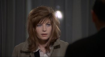 Movie still from “Red Desert” (1964), directed by Michelangelo Antonioni – A person wearing a jacket; Close Up shot, Over the shoulder angle