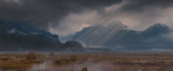 Movie still from “Red Riding Hood” (2011), directed by Catherine Hardwicke – A field that has some hay in it; Extreme Wide shot, Low angle