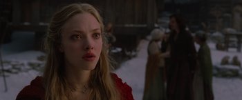 Movie still from “Red Riding Hood” (2011), directed by Catherine Hardwicke – A person wearing a red shirt; Close Up shot, Over the shoulder angle