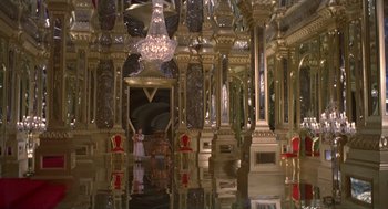Movie still from “Return to Oz” (1985), directed by Walter Murch – A room filled with mirrors and a chandelier; Extreme Wide shot, High angle