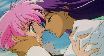 Movie still from “Revolutionary Girl Utena: The Movie” (1999), directed by Katsushi Sakurabi – A couple of people that are kissing in a picture; Extreme Close Up shot, Low angle