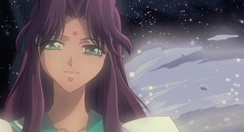 Movie still from “Revolutionary Girl Utena: The Movie” (1999), directed by Katsushi Sakurabi – A person with long hair; Close Up shot, Low angle