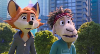 Movie still from “Rock Dog 2: Rock Around the Park” (2021), directed by Mark Baldo – A couple of stuffed animals that are next to each other; Close Up shot, Over the shoulder angle