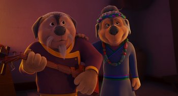 Movie still from “Rock Dog 2: Rock Around the Park” (2021), directed by Mark Baldo – A couple of cartoon bears standing next to each other; Medium shot, Low angle