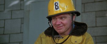 Movie still from “Roxanne” (1987), directed by Fred Schepisi – A person wearing a helmet; Close Up shot, Low angle