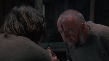 Movie still from “Royal Deceit” (1994), directed by Gabriel Axel – A man is looking at himself in the mirror; Close Up shot, Over the shoulder angle