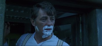 Movie still from “Ryan's Daughter” (1970), directed by David Lean – A person with shaving cream on his face; Close Up shot, Low angle