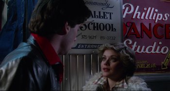 Movie still from “Saturday Night Fever” (1977), directed by John Badham – A man and a woman talking in front of a building; Close Up shot, Low angle