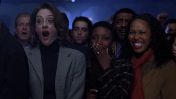 Movie still from “School of Rock” (2003), directed by Richard Linklater – A group of people standing in front of a wall; Close Up shot, Low angle