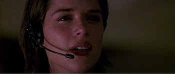 Movie still from “Scream 3” (2000), directed by Wes Craven – A person wearing a headset; Close Up shot, Low angle