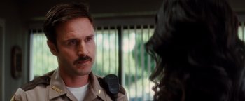 Movie still from “Scream 4” (2011), directed by Wes Craven – A man and a woman are talking to each other; Close Up shot, Over the shoulder angle
