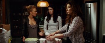Movie still from “Scream 4” (2011), directed by Wes Craven – A group of women standing around a table; Medium shot, Over the shoulder angle