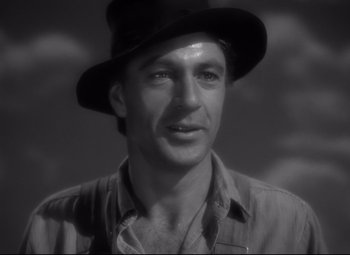 Movie still from “Sergeant York” (1941), directed by Howard Hawks – A black and white photo of a man wearing a hat; Close Up shot, Low angle