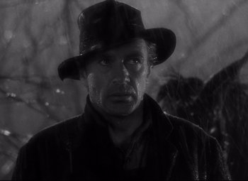 Movie still from “Sergeant York” (1941), directed by Howard Hawks – A black and white photo of a man wearing a hat; Close Up shot, Low angle