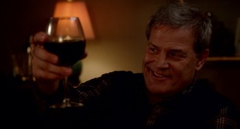 Movie still from “Sex Tape” (2014), directed by Jake Kasdan – A person holding a glass of red wine; Close Up shot, Over the shoulder angle