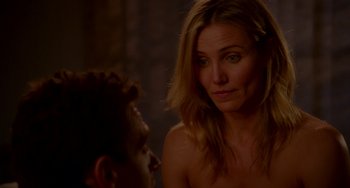 Movie still from “Sex Tape” (2014), directed by Jake Kasdan – A man and a woman are talking to each other; Close Up shot, Over the shoulder angle