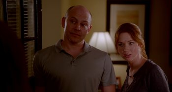 Movie still from “Sex Tape” (2014), directed by Jake Kasdan – A man and a woman standing next to each other in a room; Medium shot, Over the shoulder angle