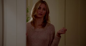 Movie still from “Sex Tape” (2014), directed by Jake Kasdan – A woman standing in front of a bathroom mirror; Close Up shot, Over the shoulder angle