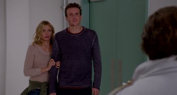 Movie still from “Sex Tape” (2014), directed by Jake Kasdan – A man and a woman standing next to each other in a room; Medium shot, Over the shoulder angle