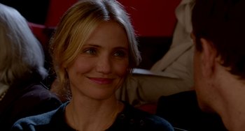 Movie still from “Sex Tape” (2014), directed by Jake Kasdan – Cameron diaz smiling for the camera; Close Up shot, Over the shoulder angle