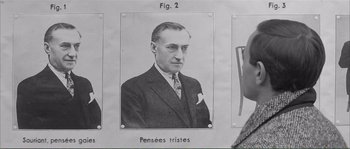 Movie still from “Shoot the Piano Player” (1960), directed by François Truffaut – A black and white photo of a man in a suit and tie; Medium shot, Over the shoulder angle