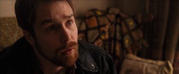 Movie still from “Snow Angels” (2007), directed by David Gordon Green – A person with a beard; Close Up shot, Over the shoulder angle