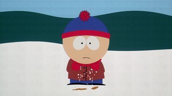 Movie still from “South Park: Bigger, Longer & Uncut” (1999), directed by Trey Parker – A picture of a character from south park; Medium shot, High angle