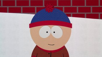 Movie still from “South Park: Bigger, Longer & Uncut” (1999), directed by Trey Parker – A picture of a character from south park; Close Up shot, High angle