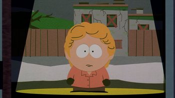 Movie still from “South Park: Bigger, Longer & Uncut” (1999), directed by Trey Parker – A picture of a person in a cartoon style; Close Up shot, High angle