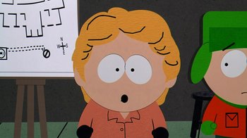 Movie still from “South Park: Bigger, Longer & Uncut” (1999), directed by Trey Parker – A character in the animated series's outh park; Medium shot, High angle