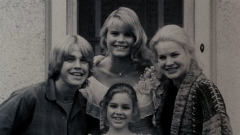 Movie still from “Star 80” (1983), directed by Bob Fosse – A black and white photo of a group of young people; Close Up shot, High angle