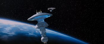 Movie still from “Star Trek VI: The Undiscovered Country” (1991), directed by Nicholas Meyer – A space station in the middle of the night; Extreme Wide shot, Low angle
