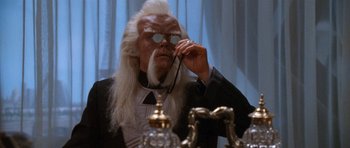 Movie still from “Star Trek VI: The Undiscovered Country” (1991), directed by Nicholas Meyer – A man with long white hair and a long white beard; Close Up shot, Low angle