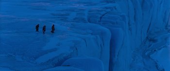 Movie still from “Star Trek VI: The Undiscovered Country” (1991), directed by Nicholas Meyer – A person standing on top of an ice covered mountain; Extreme Wide shot, High angle