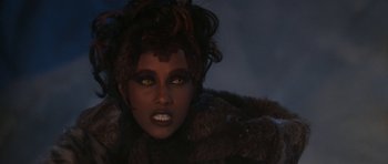 Movie still from “Star Trek VI: The Undiscovered Country” (1991), directed by Nicholas Meyer – A person wearing a fur coat; Close Up shot, Over the shoulder angle
